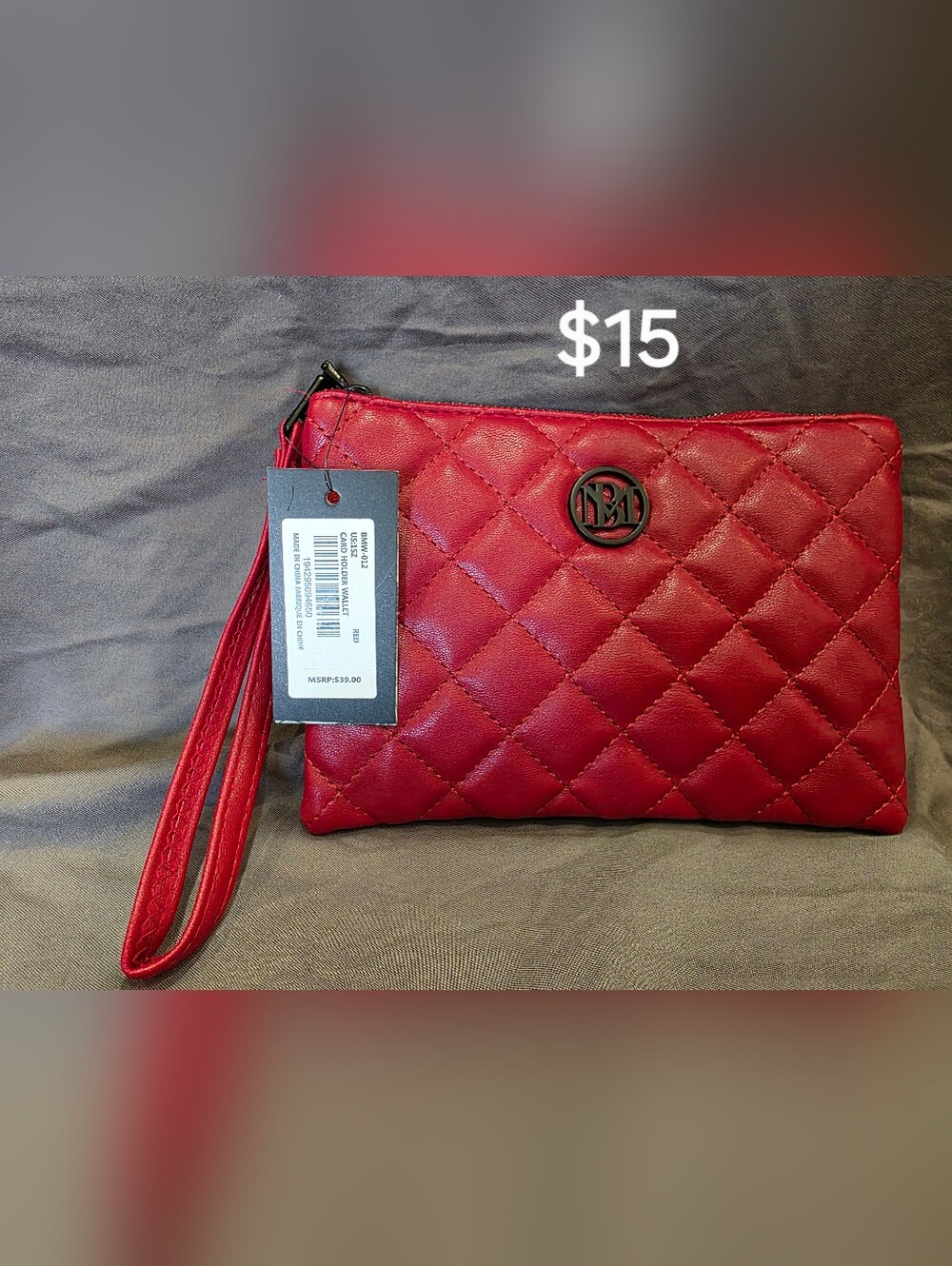 Badgley Mischka Red Quilted Wristlet Clutch
